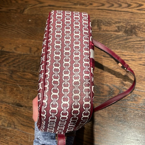 Tory Burch Crossbody Garnet / Cream Chainlink Pattern with Racing Stripe - Picture 6 of 9